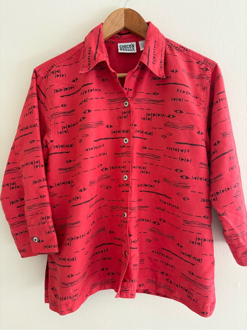 Vintage Chico's Coral-Red Button-Front Printed Shirt